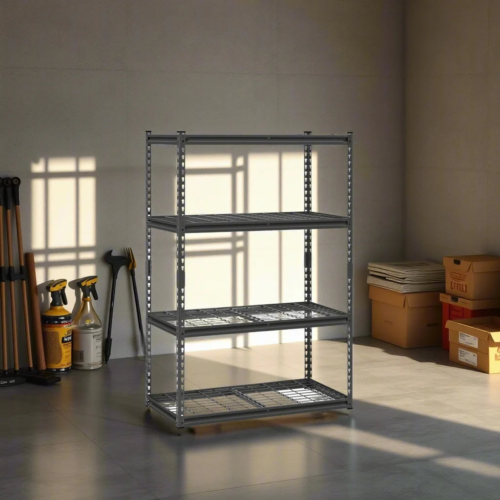 Heavy Duty Adjustable 4 Tier Storage Shelves 2400 lbs Load Capacity Storage Rack Living Room Display Shelf Multipurpose Display Rack for Garage Warehouse Basement Home