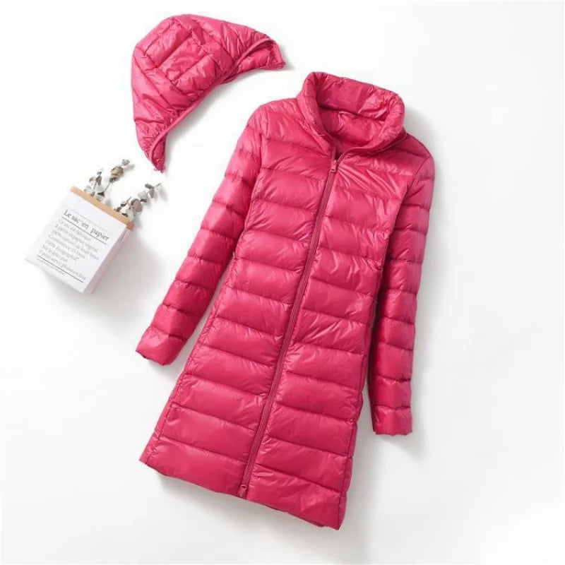 Autumn and Winter Mid-length Vertical Collar Removable Cap Down Jacket Women's Mid-length Korean Style Slim-fit Warm Women's Jac