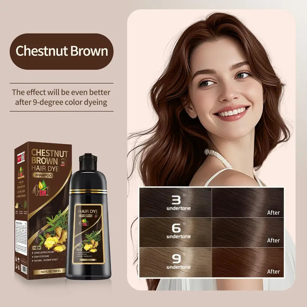 Black Brown Hair Dye Shampoo 500ml,4-in-1 Color Shampoo for Gray Coverage, Long-Lasting Natural Hair Coloring for Women Men