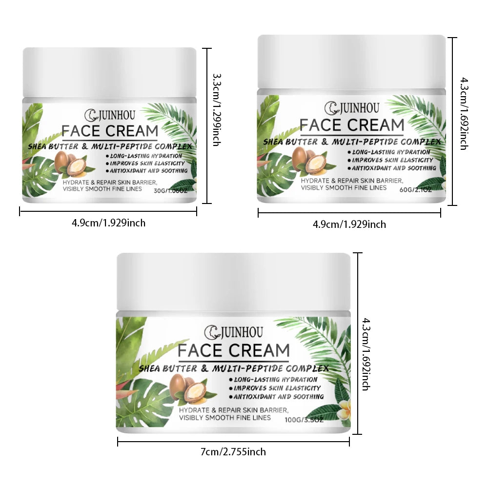 JUINHOU Moisturizing Face Cream Peptide Complex Shea Butter Deep Moisture Repair Dry Skin Firming Smooth Daily Facial Care