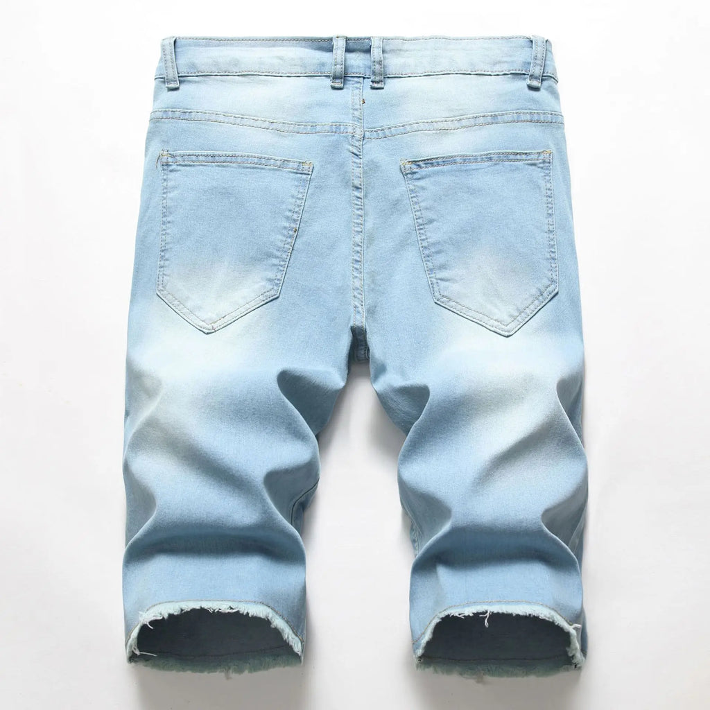 2026 New Denim Shorts for Men Fashion Casual Stretch Straight Short Jeans Men Summer Trend Holes Slim Fit Cowboy Short Trousers