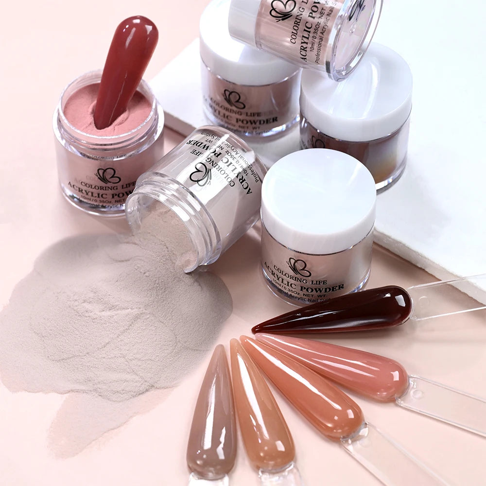 6Pcs/Set Burgundy Mocha Brown Nail Acrylic Powder Autumn&Winter Colors Nails Polymer for Nail Art Extension/Carving/Dipping Dust