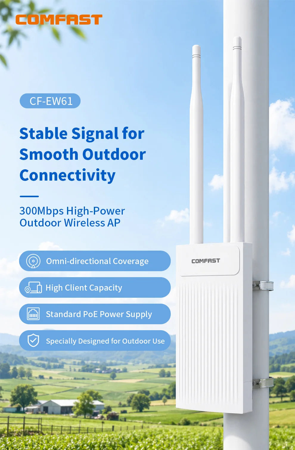 COMFAST 3000M Outdoor WiFi 6 Access Point Dual Band 2.4/ 5.8G High Power Outdoor AP IP66 Waterproof 48V PoE WiFi Base Station