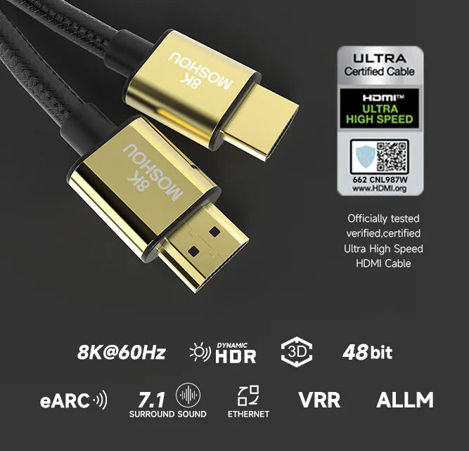 MOSHOU HDMI 2.1 Cable 8K 60Hz 4K 120Hz 48Gbps HDMI Splitter Cables EARC HDR10+ Video Cable HDMI2.1 for TV Box PS5