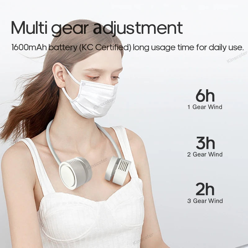New Portable Neck Fan, Foldable Mini USB Fan, Rechargeable 1600mah Cooling Wind Fans, Personal Silent Neckfan For Sports