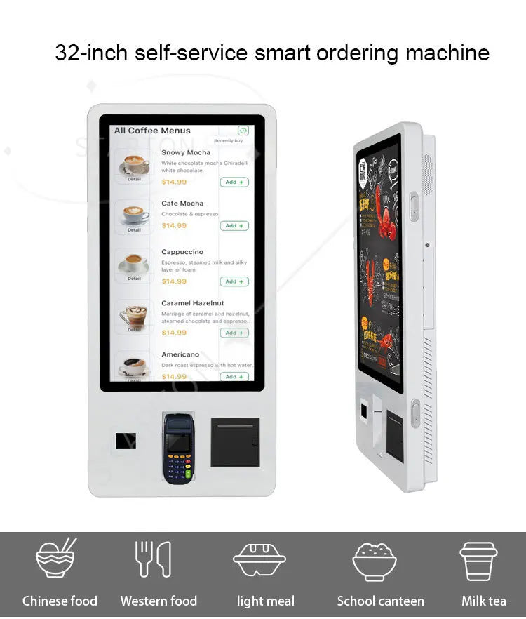 32inch Android Restaurant Menu Kiosks Self Service Ordering Bill Store Terminal Printer Pos Payment Banking Bakery Kiosk Machine