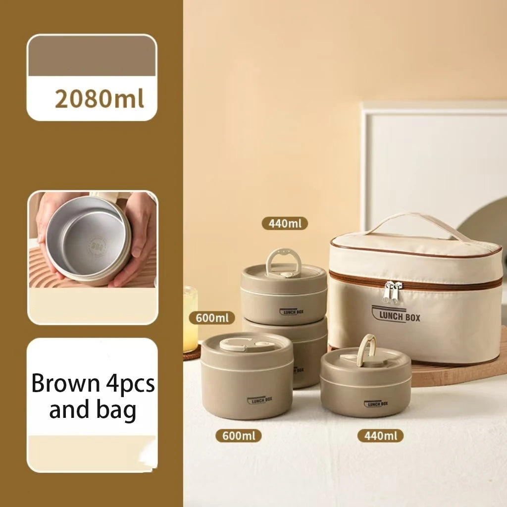 Stackable Insulated Lunch Box Set 3 Separate Microwave Bento Box Sealed Leak Proof Soup Bowl Office Food Container for Adult Kid