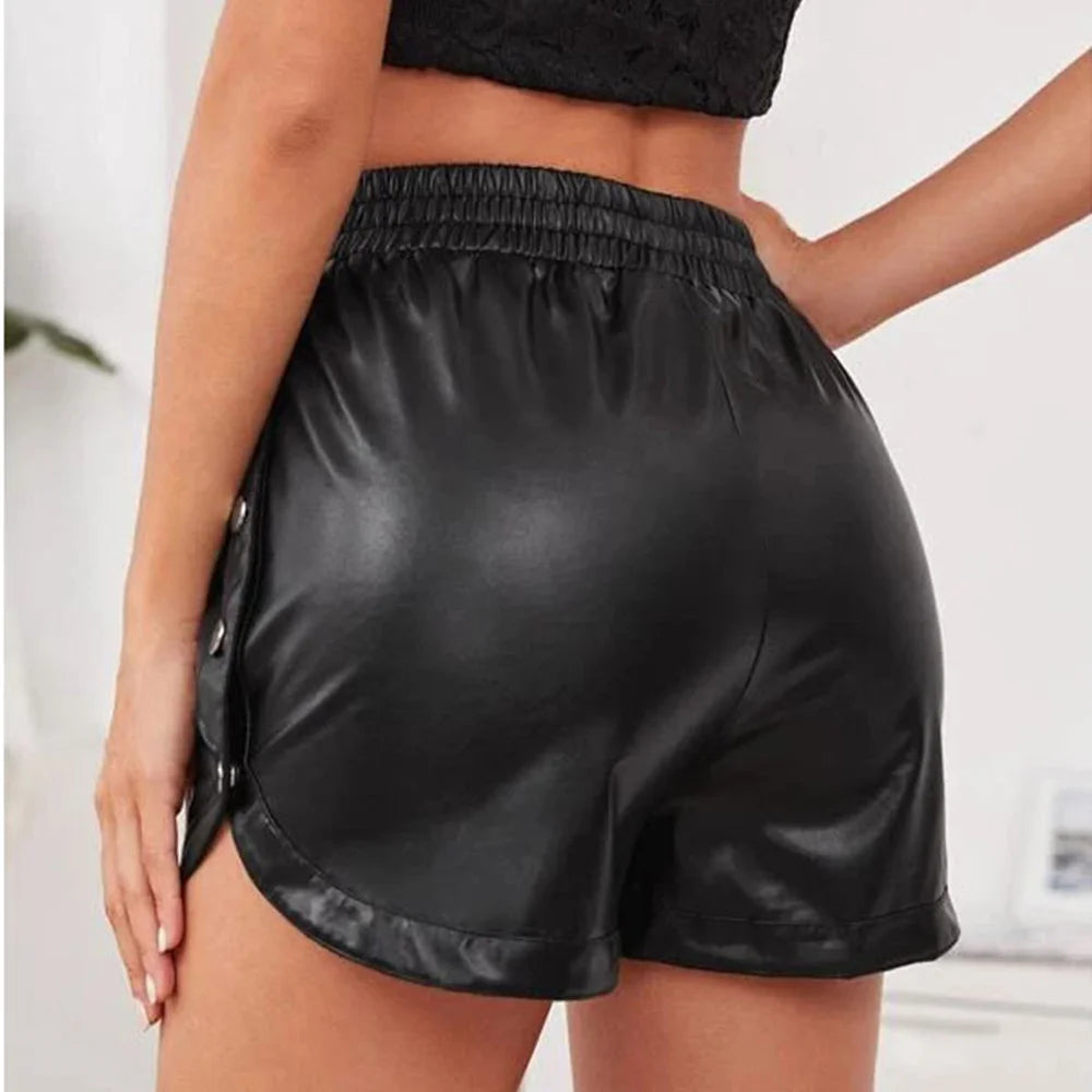 Sexy Black PU Casual Fashion Summer Shorts Women Clothing Goth Faux Leather High Waisted Womens Shorts Y2K Hot Woman Short Pants