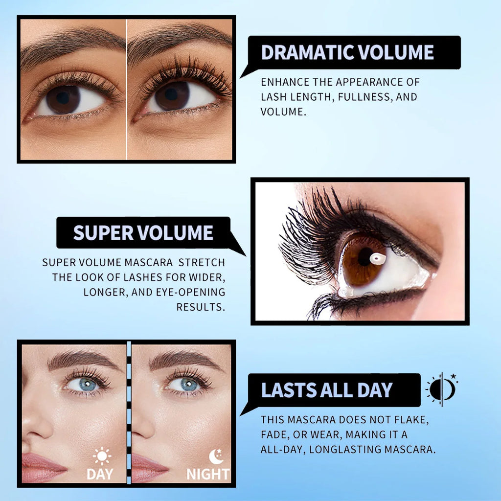 MISS ROSE Black Mascara Set, Big Brush Head Volumizing Lengthening Curling Mascara,Waterproof Eyelash Primer Eye Makeup Cosmetic