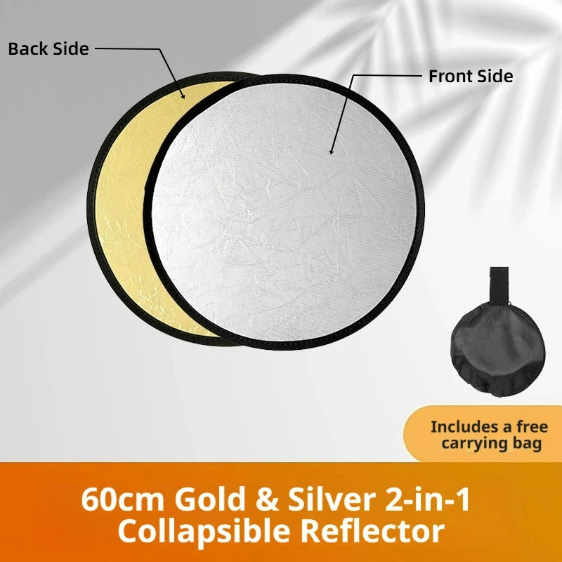 2-in-1 Dual Sided Gold Silver Reflector Portable Foldable Light Panel for Portrait Live Streaming Studio Outdoor Photography