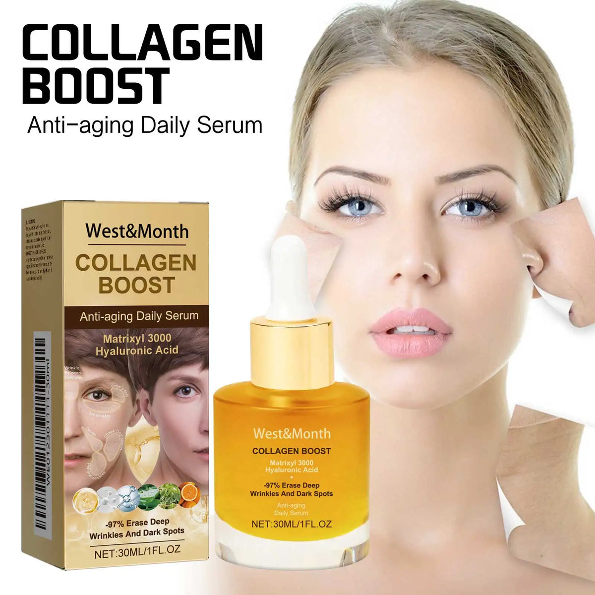 Collagen Improve Wrinkle Face Serum Firming Moisturizing Fade Fine Lines Dark Spots Brightening Nourishing Skin Care Essences