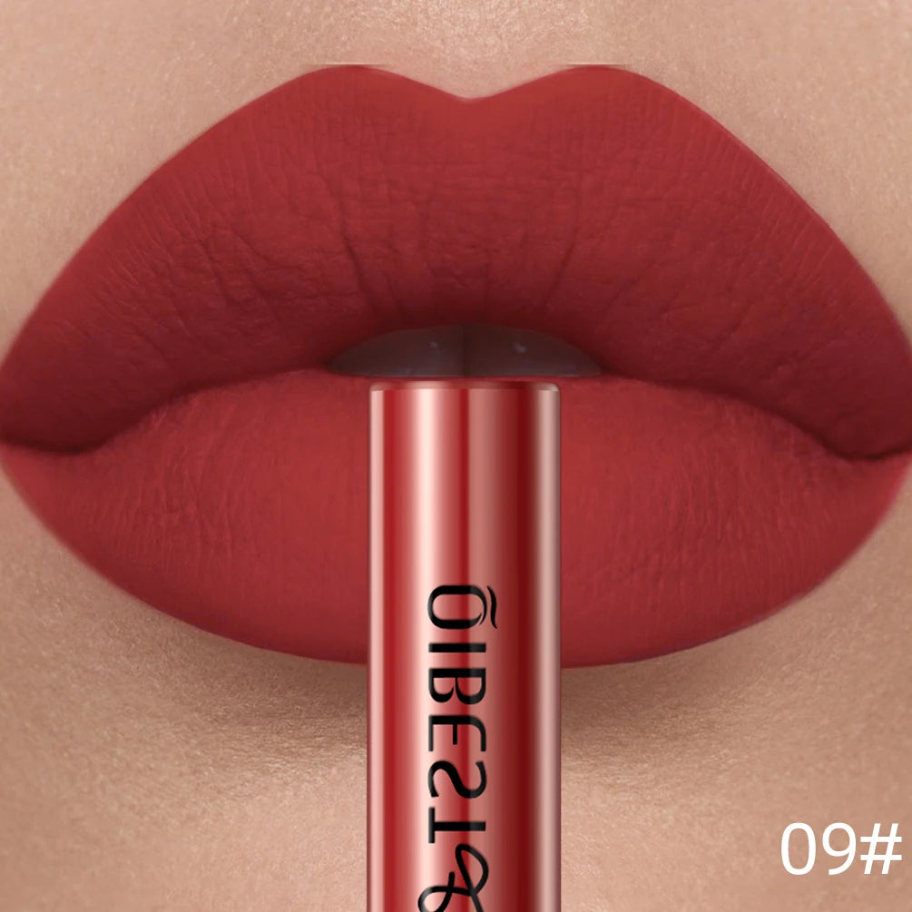 QIBEST Sexy Red Lip Gloss Long Lasting Velvet Matte Liquid Lipstick Waterproof Lip Makeup Nonstick Cup Purple Lip Tint Black