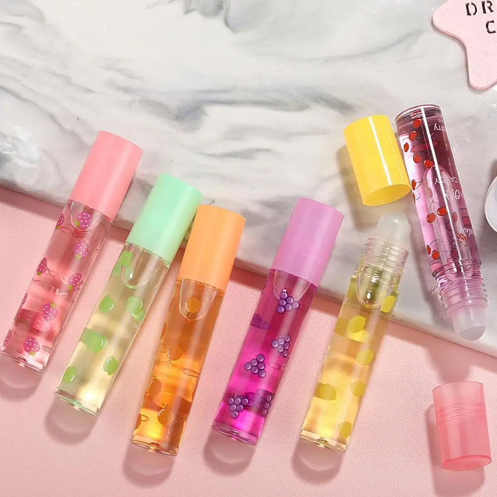 1pcs Lip Hydrating Roll-on Fruit Essence Lip Balm Lip Oil Moisturizing Mirror Lip Gloss Transparent Lipstick Primer Makeup