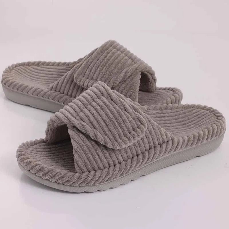 LItfun Fuzzy House Slippers Women Four Season Warm Cotton Slippes Open Toe Bedroom Slides Outdoor Faux Fur Lining Plush Slippers