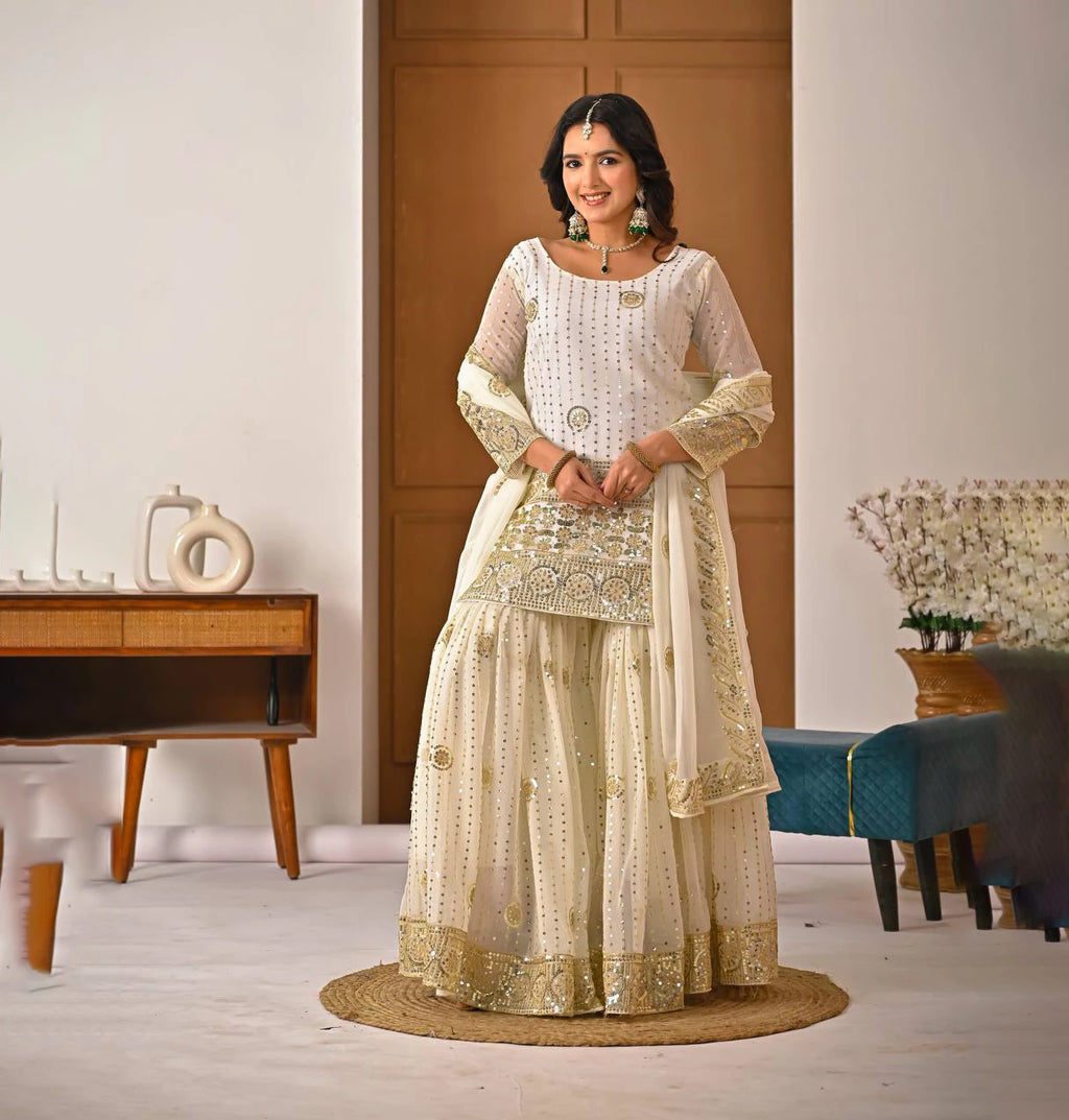 Designer Dress Georgette Material Sharara Beautiful Heavy Designer Boutique Dresses Collection Sharara Suit With Ready To Wear