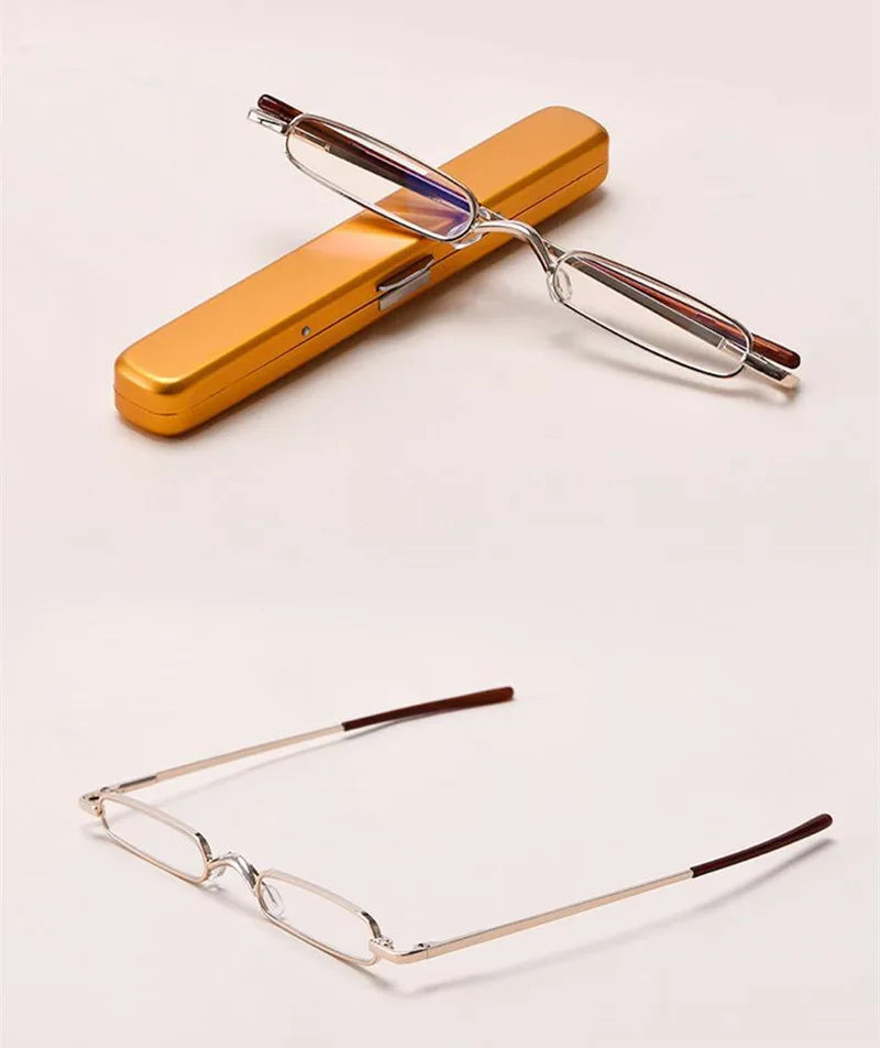 Elegant Reading Glasses Metal Frame Ultra-thin Men Women Reading Glasses Portable Mini Reading Presbyopia Eyeglasses with Box