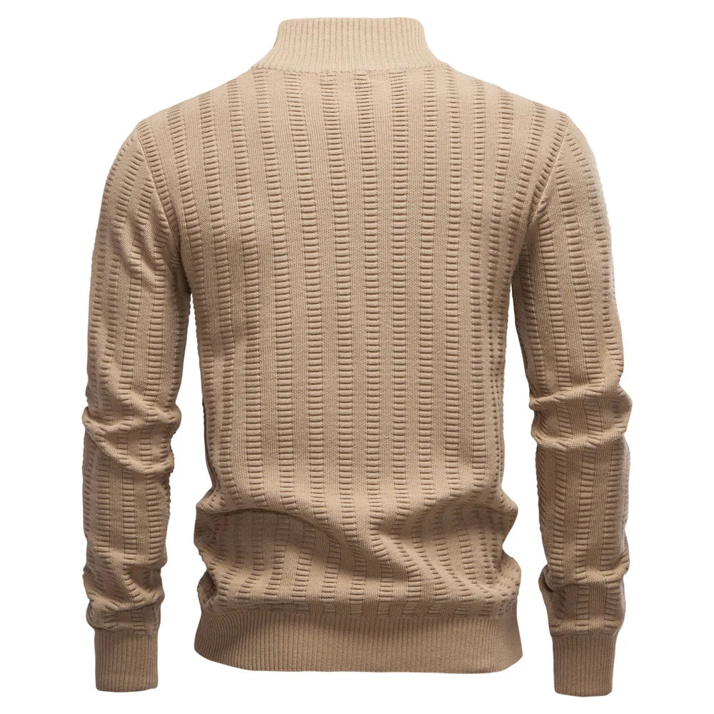 Men's Solid Color Casual Trendy Simple Basic Half Zipper Stand Collar Knitted Pullovers Autumn Winter New Fashion Sweater Tops