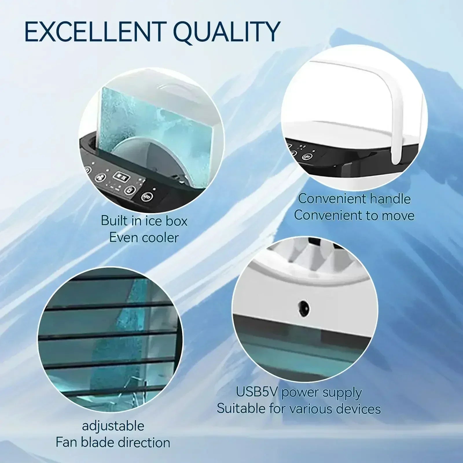 Portable Evaporative Rechargeable Mini Air Cooler 900ml Tank 3‑Speed Desktop Fan 7‑Color Night Light Humidifier Dorm Travel
