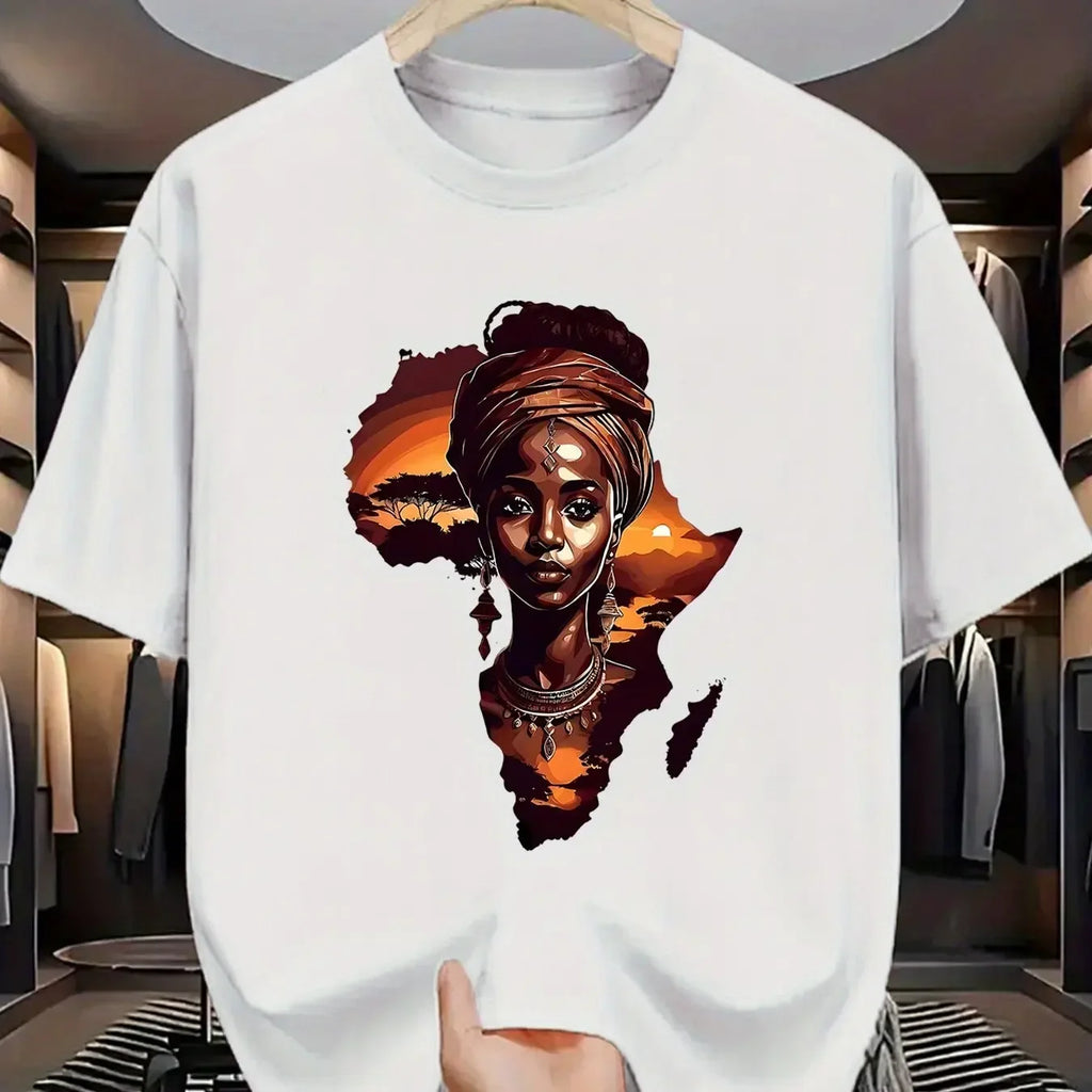 Men's "African Queen & Continent" Graphic T-Shirt 100% Cotton Hot Sale Cultural Tee