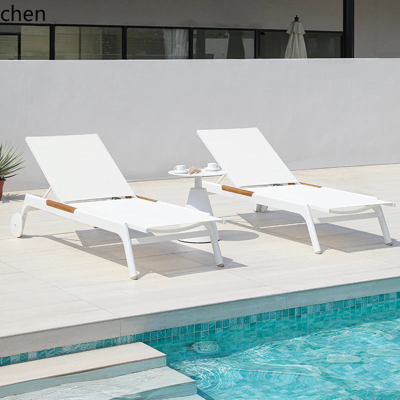 ZML Outdoor White Hotel Pool Sun Lounge Waterproof Seaside Beach Bed