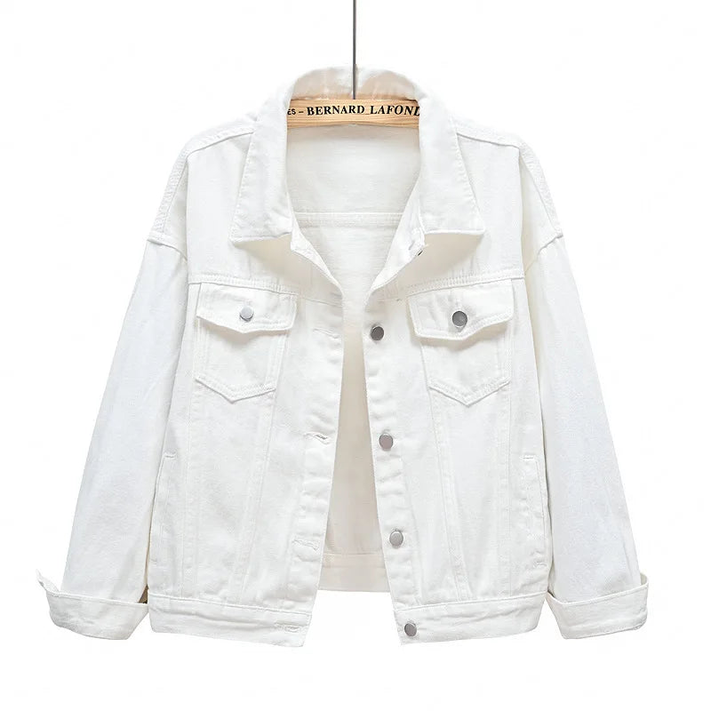 Pink Denim Jacket Women's Spring Autumn Single-breasted Lapel Coat Fashion Green Black Red Blue Outerwear Female Jean Overcoat