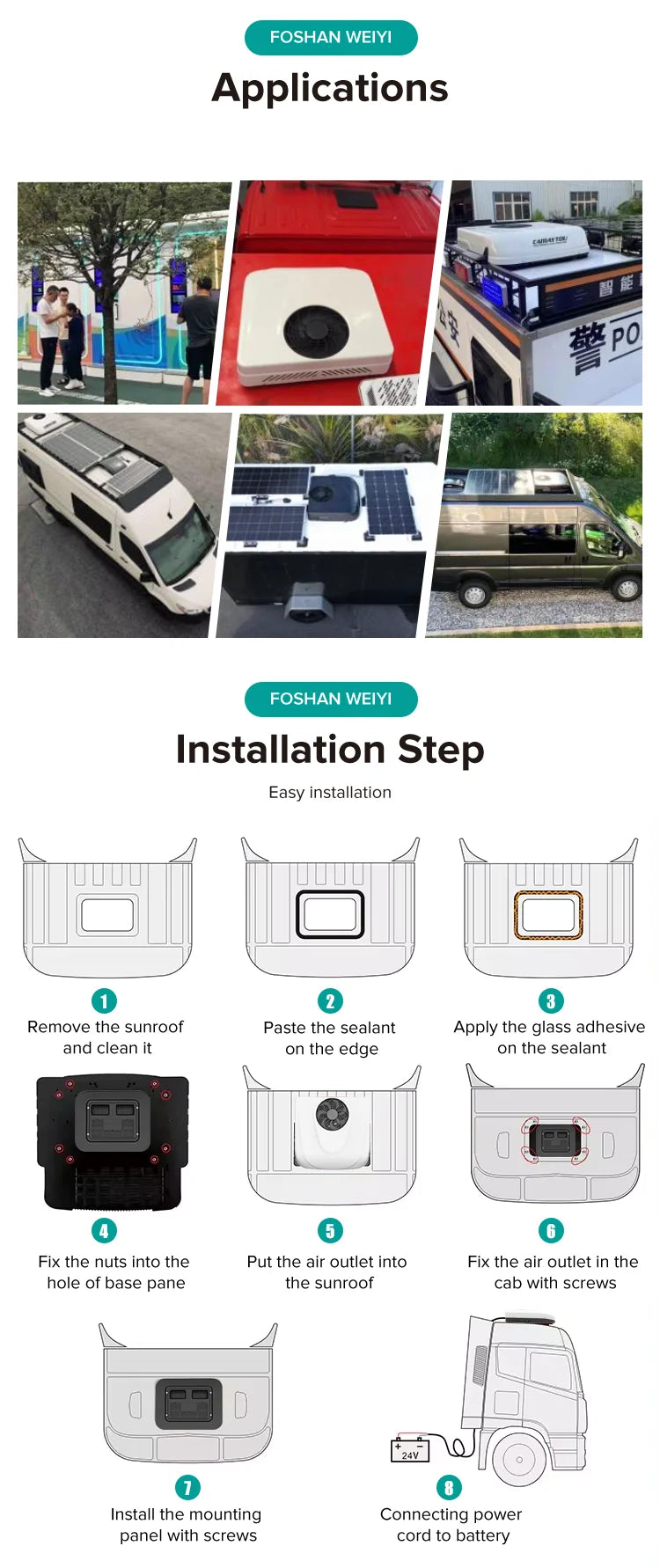 New 4V DC Parking Truck Roof Mount Car Air Conditioner 8000BTU 720W Electric