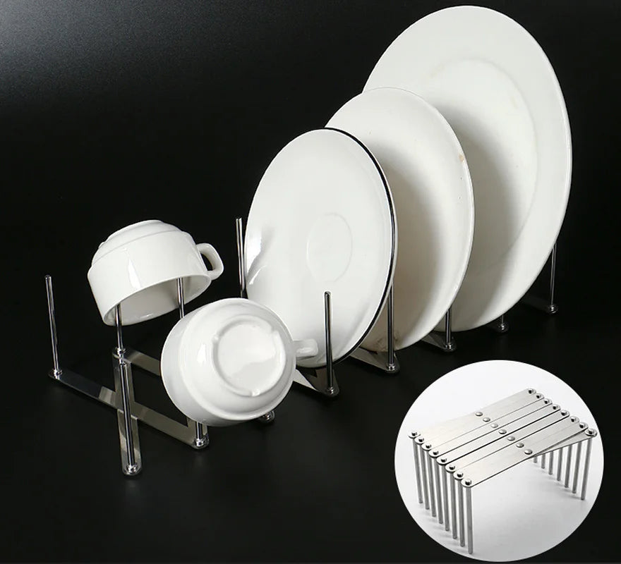 Stainless Steel Bowl Dish Organizer Pot Lid Rack Pan Retractable Foldable Plate Holder Shelf Tableware Storage Kitchen Gadgets