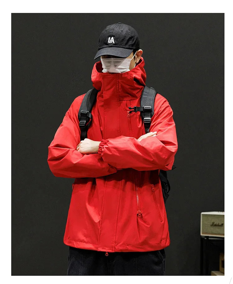 Japanese Windbreakers Men's Jacket Zipper Coat Cargo Waterproof Jackets Bomber Camping Loose Thin Softshell Hooded Hiking Jacket