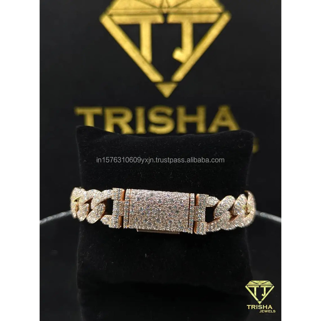 VVS Moissanite Iced Cuban Link Bracelet Rose Gold Plated 925 Sterling Silver Hip Hop Gift Jewelry for Men Women Unisex Trisha