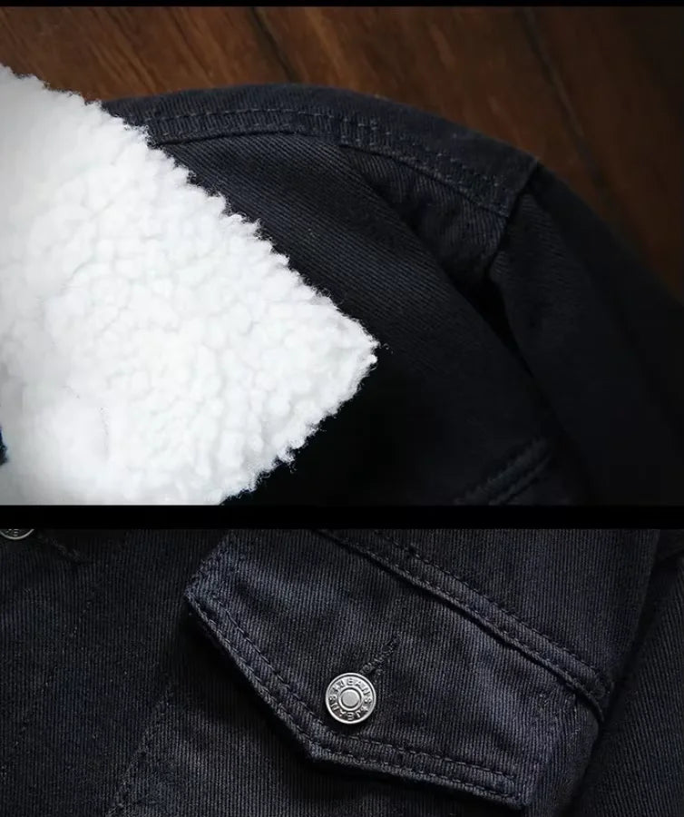 Streetwear Men Winter Jacket Denim Inner Fleece Thicken Winter Jeans Jacket Coat Men's Turn-down Velvet Jacket Mens Fur Parkas