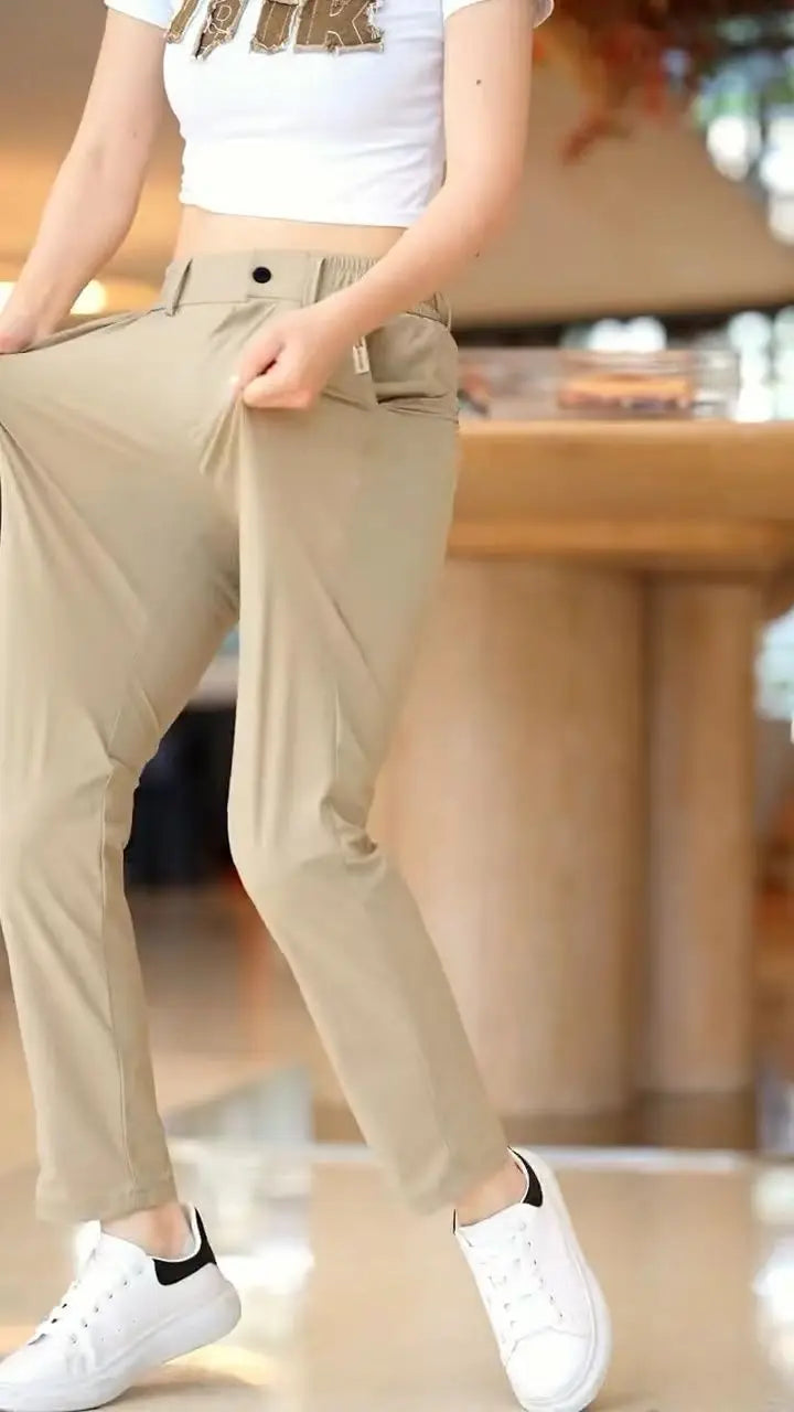 High Elasticity Ice Silk Casual Pants Men's Summer Thin Style Quick Dry Fashion Business Straight Leg Pants