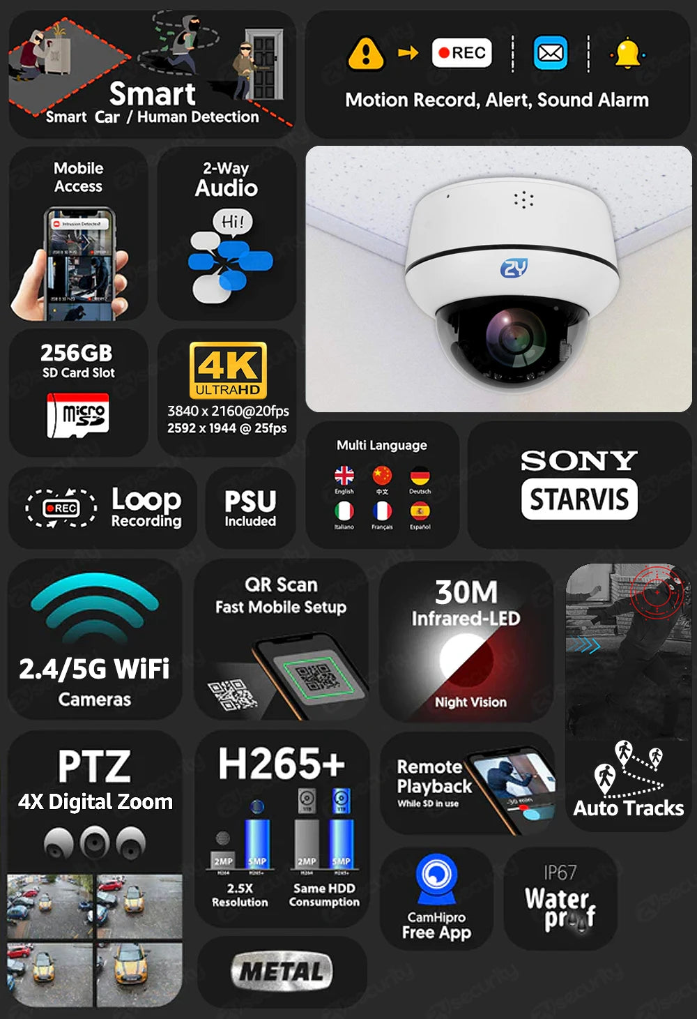 4K 8MP Wifi Dome PTZ Camera Outdoor Humanoid Tracking IP Camera Indoor 2-way Audio Wireless Home Security Surveillance Cameras