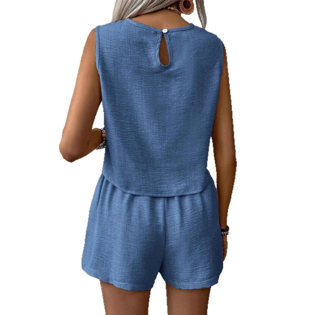 Women's Solid Color Simple Fashion Casual Sleeveless Top and Shorts Set