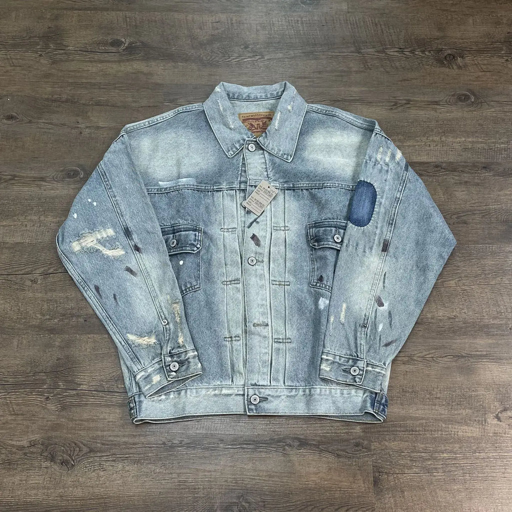 Yao Fashion SAINT OF MICHAEL Damaged Aged Ripped Denim Jackets Streetwear Loose Oversize Unisex High Quality Jacket For Men