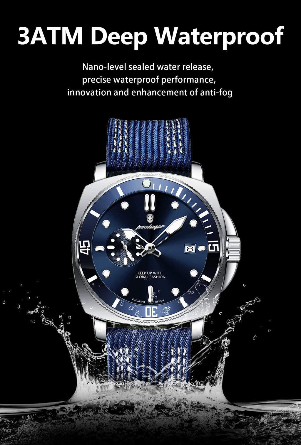 POEDAGAR Sport Military Men Clock Waterproof Luminous Date Top Luxury Watch For Man Nylon Leather Quartz Men's Watches Reloj+Box