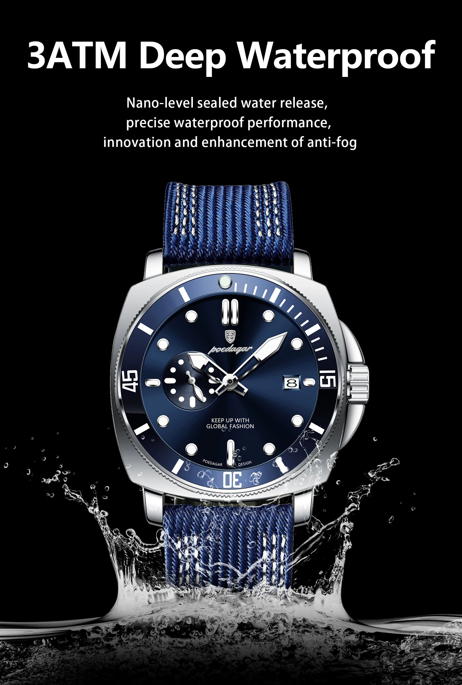 POEDAGAR Sport Military Men Clock Waterproof Luminous Date Top Luxury Watch For Man Nylon Leather Quartz Men's Watches Reloj+Box