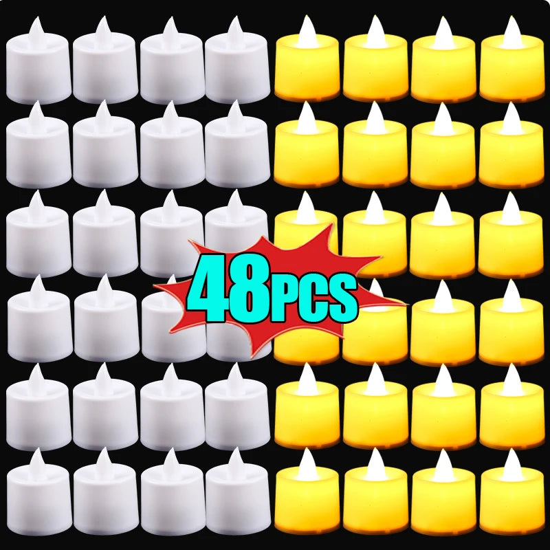 1/48pcs Flameless LED Candle Warm White Light Battery-Power Tealight Haunted House Atmosphere Candle Wedding DIY Decor Supplies