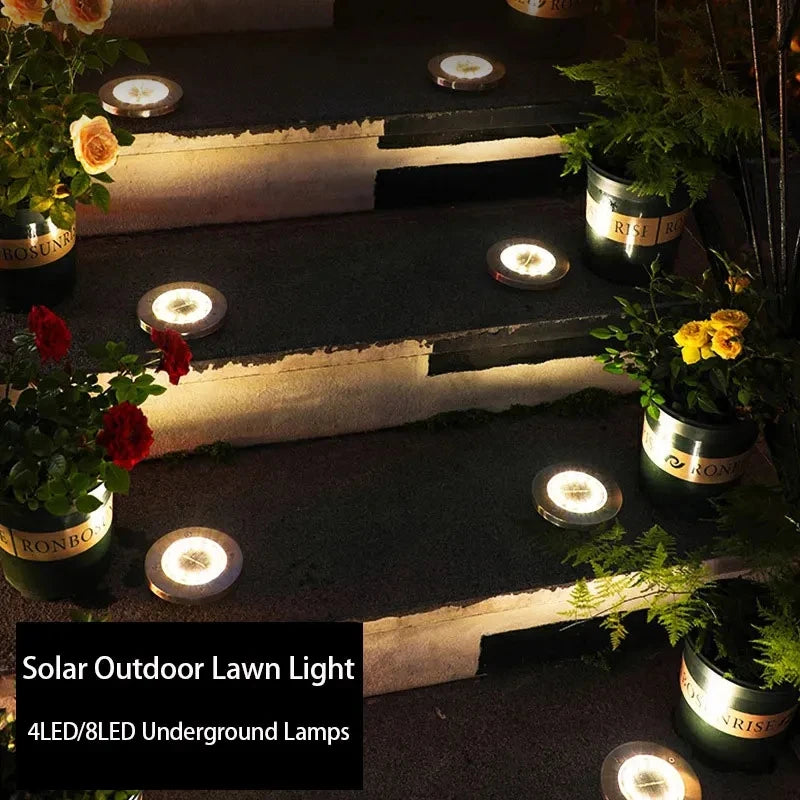4/8LED Solar Underground Light Solar Power Disk Lamp Waterproof Outdoor Spotlight Buried Deck Light Lawn Garden Decoration