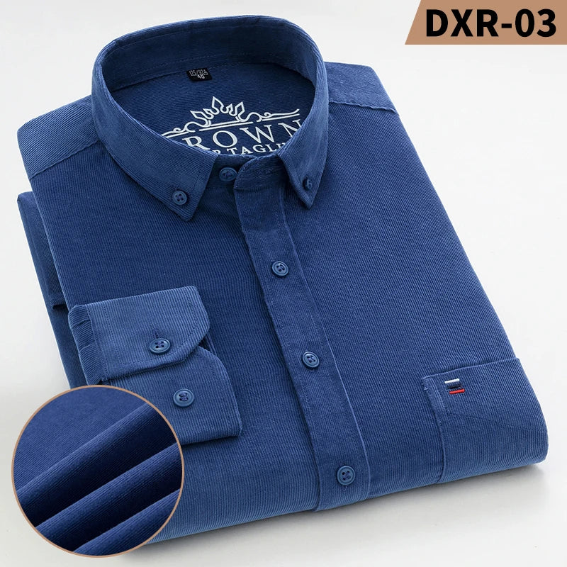 Spring and Autumn New Pure Cotton Corduroy Men's Shirts Large Size Fashion Casual Solid Color Long Sleeve Clothing Youth Tops