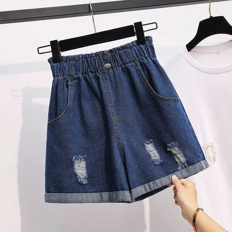 Denim Shorts for Women Korean Style Young College Girls Clothing Summer Elastic Waist Fashion Soft Loose Streetwear Chic Pockets
