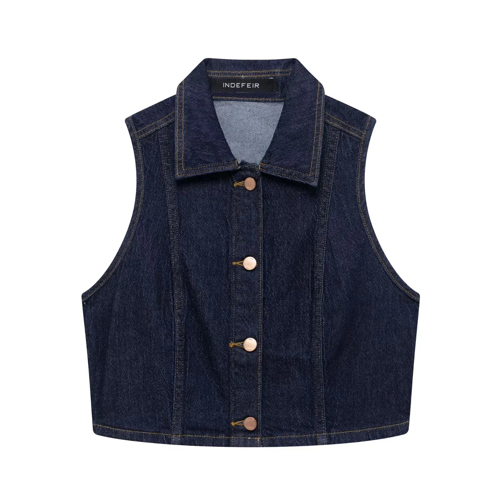 HH Women Turn-down Collar Single-breasted Sleeveless Denim Vest Top+High Waist Pocket Zipper Belt Flared Jeans 2 Piece Set