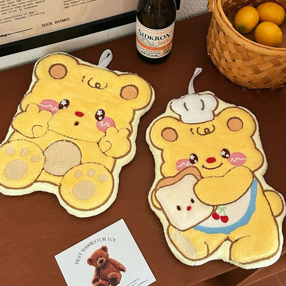Cute Little Bear Hand Towel Kitchen And Bathroom Wiping Cloth Double-Layer Thick Household Absorbent Quick Drying Towel