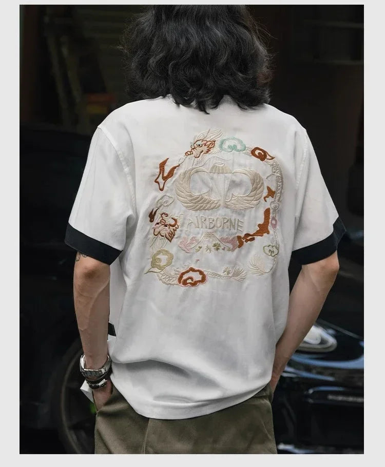 Non Stock Old Fashioned Embroidery Camp Shirt Vintage Lightweight Men's Bowling Shirt