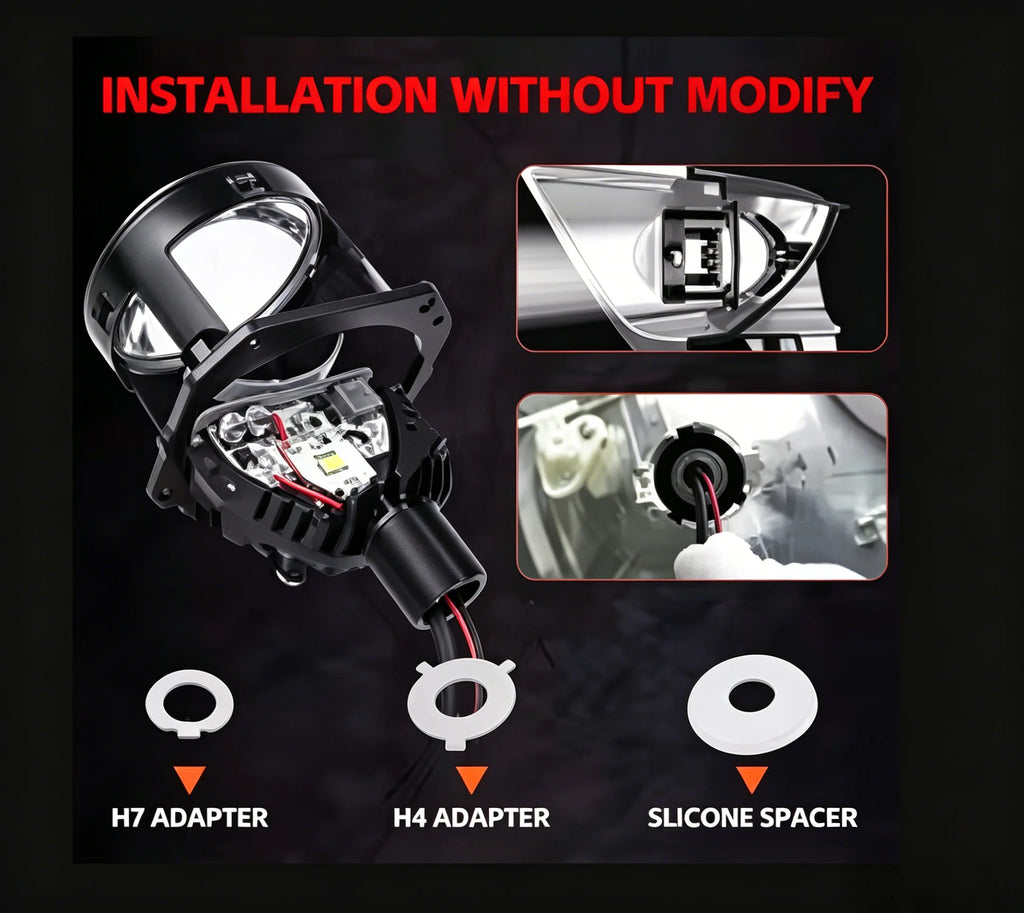 Carolyn 2.5 Inch Bi Led Projector Lens Led Light H4 H7 9005 9006 Car Headlight Bulb High Low Beam 6000K Diode 360W Turbo Tuning
