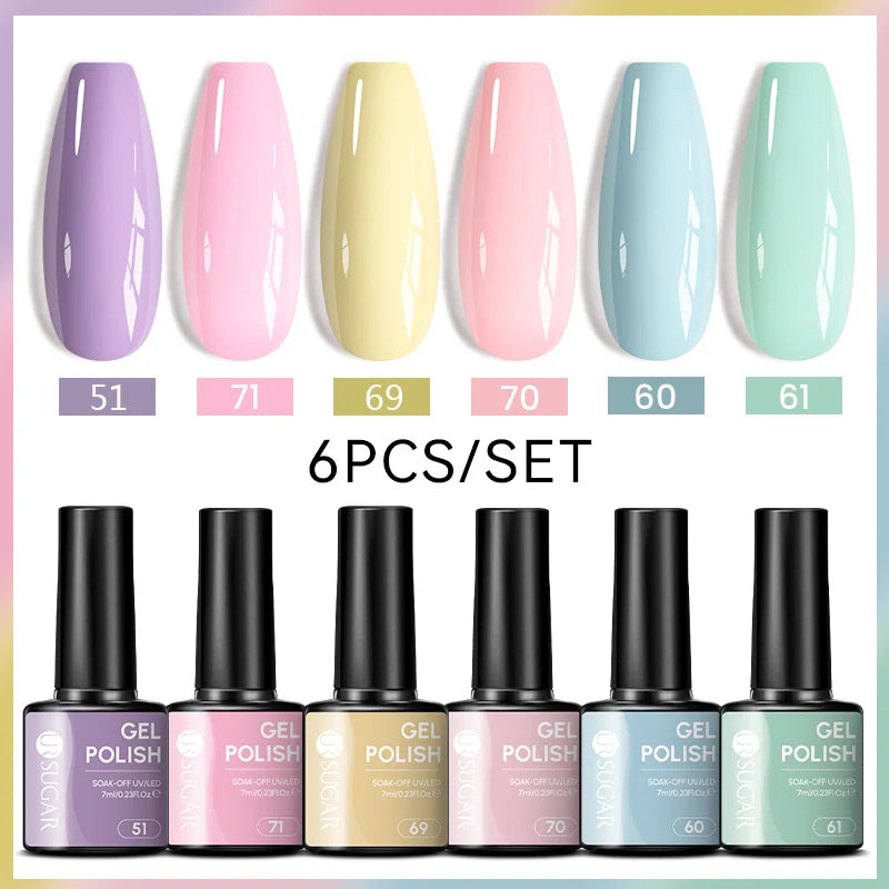 UR SUGAR 6Pcs/Set 7ML Gel DIY Nail Polish Autumn Semi Permanent Soak Off UV LED Gel Varnish Nail Art Design Manicure Kit