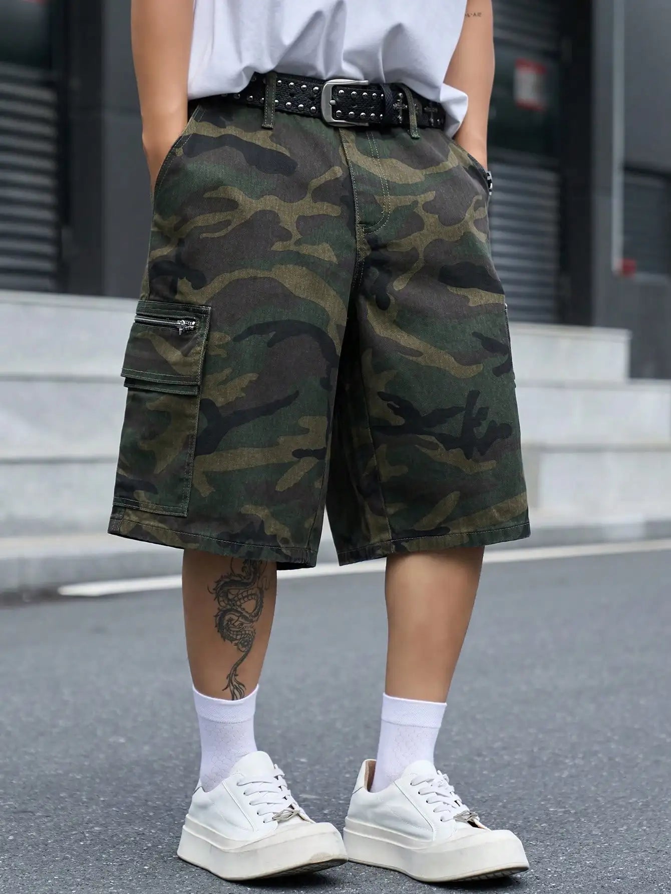Men's Multi-Pocket Camouflage Loose Cargo Shorts, Unisex Y2K Hip-Hop Street-Style Denim Shorts