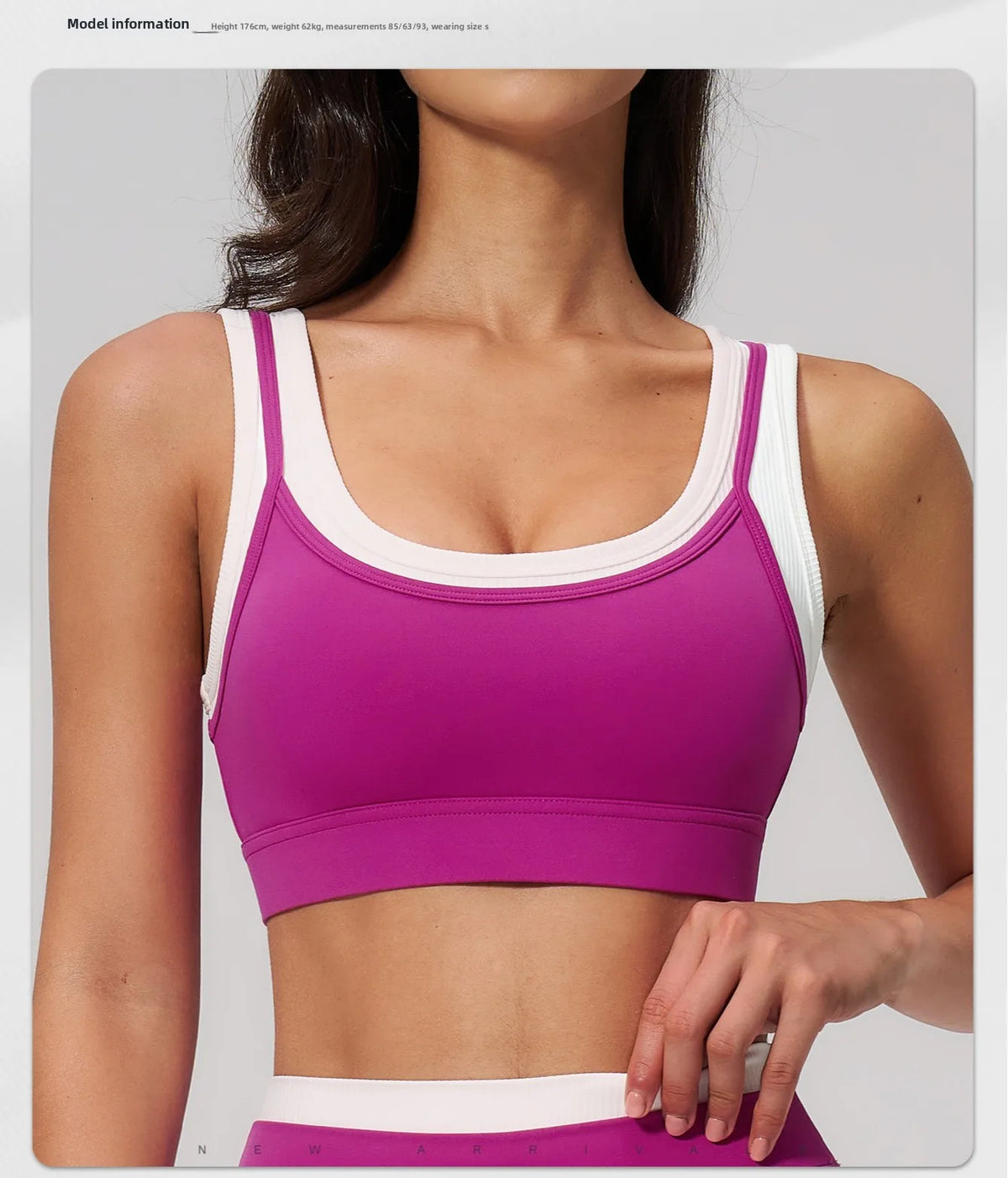Custom LOGO Women's Naked Fake Two-piece Sports Vest Threaded Contrast Yoga Bra Running Fitness Clothing Top