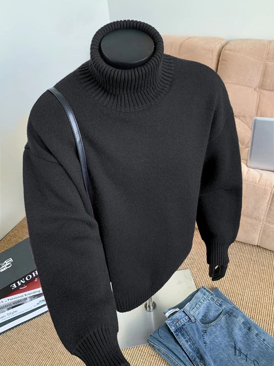 2026 New Autumn Men Turtle Neck Sweater Unisex Casual Loose Fit Trendy Knitted Top Pullovers Outwear Clothing Oversized M-3XL