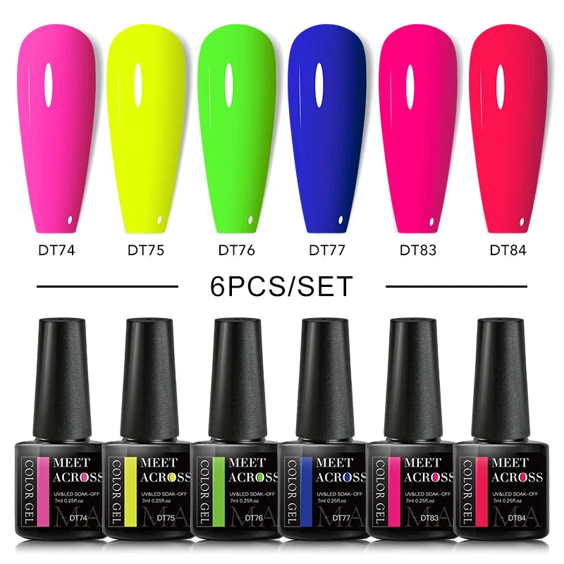 MEET ACROSS 6/8Pcs Set Glitter Gel Nail Polish Autumn Winter Nail Art Varnishes Semi Permanent Soak Off UV Gel Kit Nails Lacquer