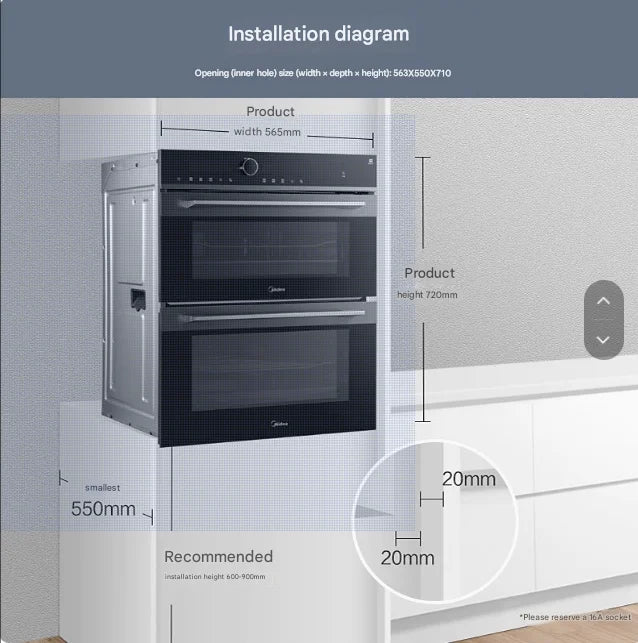85L electric steam and grill and convection touch control built-in double oven double wall oven
